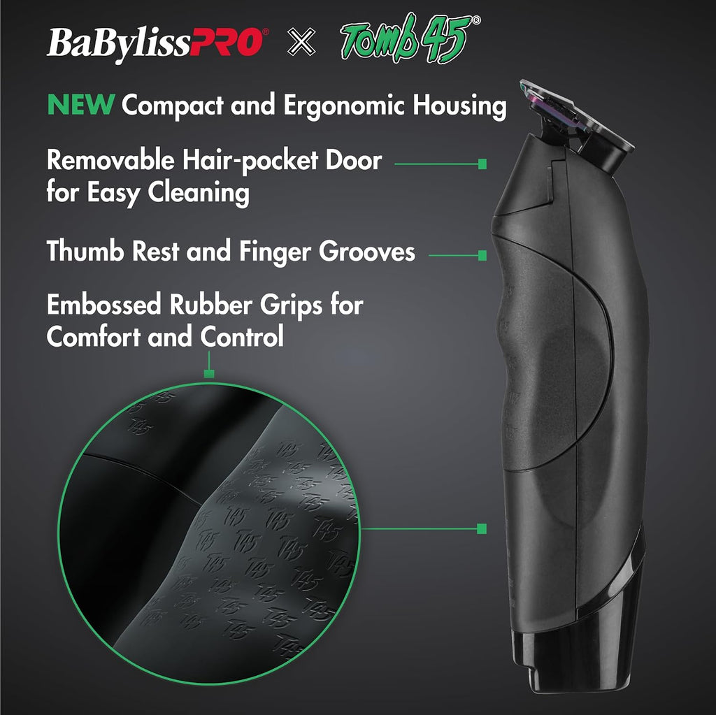BaBylissPRO x Tomb45 Wireless Charging Hair Trimmer for Men with DS1 Dual Speed Motor 7500 RPM T-Blade Lithium Ion Battery 3 Hour Runtime Professional Barber