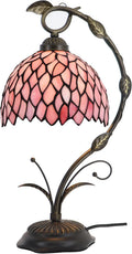 Tiffany Table Lamp, Stained Glass Desk Reading Light, 8X10X19 Inches, Metal Leaf Base (Pink Wisteria)