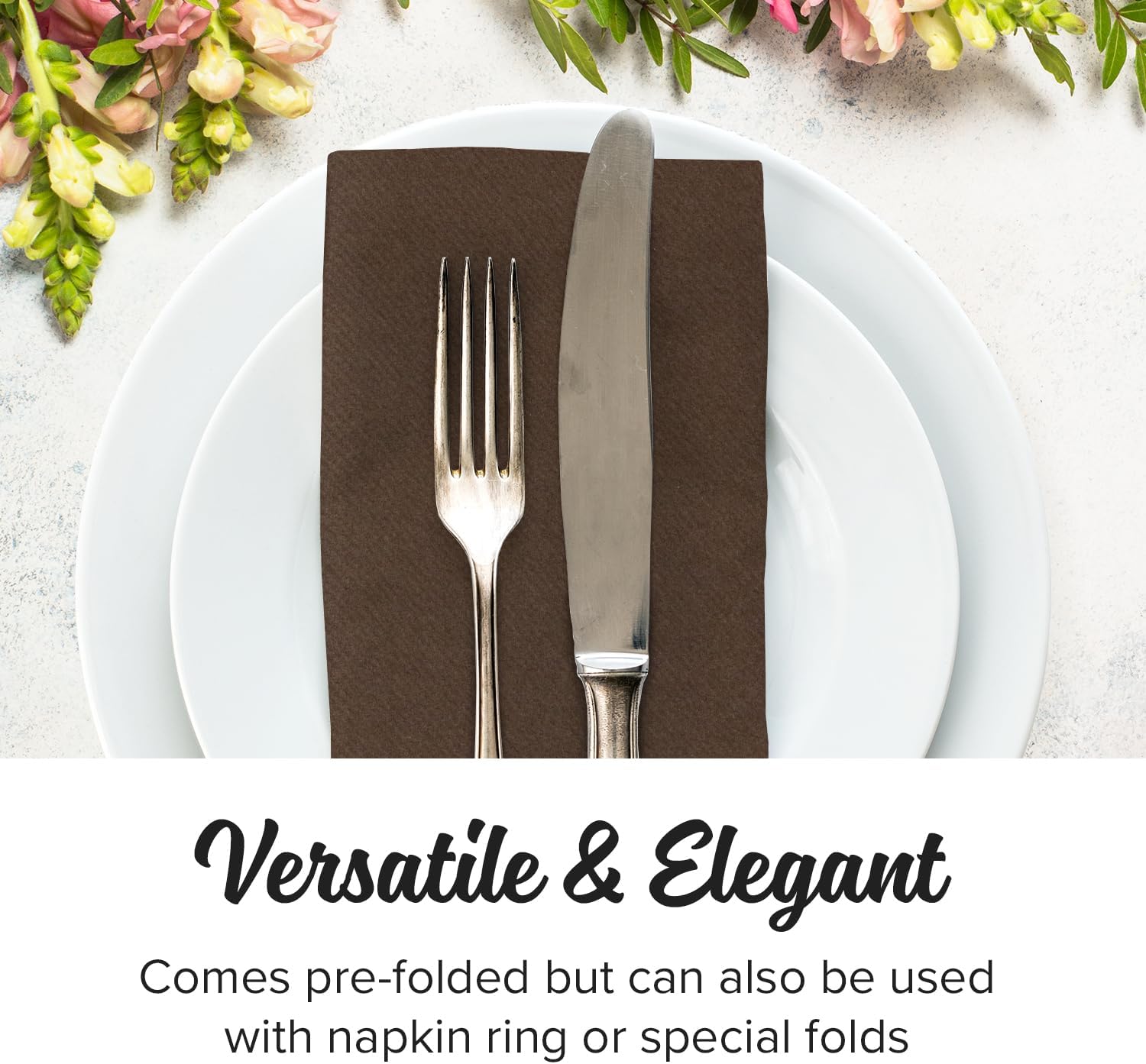 SimuLinen Brown Linen Feel Disposable Dinner Napkins - Cloth-Like Kosher Napkins for Weddings and Showers, Decorative 16'x16', Box of 300