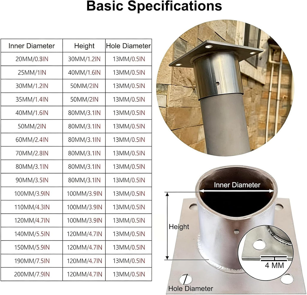 Stainless Steel Fence Pole Floor Flange, Post Anchor Base, for Concrete Mount, for Mailbox, Flagpole and Porch Columns(Dia 3 1/2In(90Mm))
