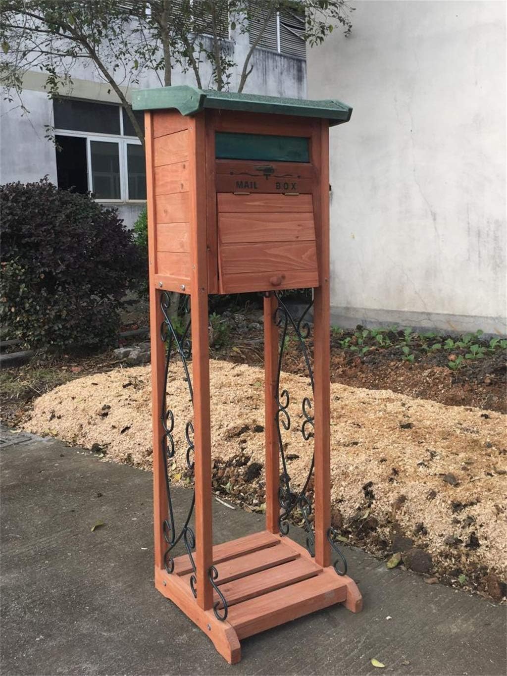 Mailbox, Waterproof Vertical Post Box Large Capacity Natural Wooden Newspaper Magazine Security Letterboxes for Outside Wall, Wedding (Color : 39.5×35.5×120cm)