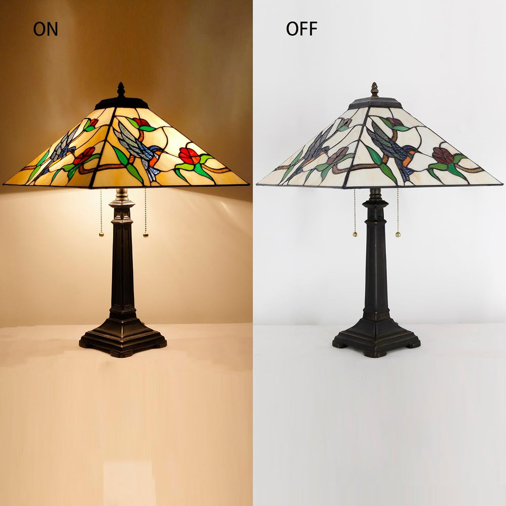 Tiffany Table Lamp Amber Hummingbird Mission Style Stained Glass 16X16X23 Inches Desk Reading Light for Bedrooms Living Room Study Home Office