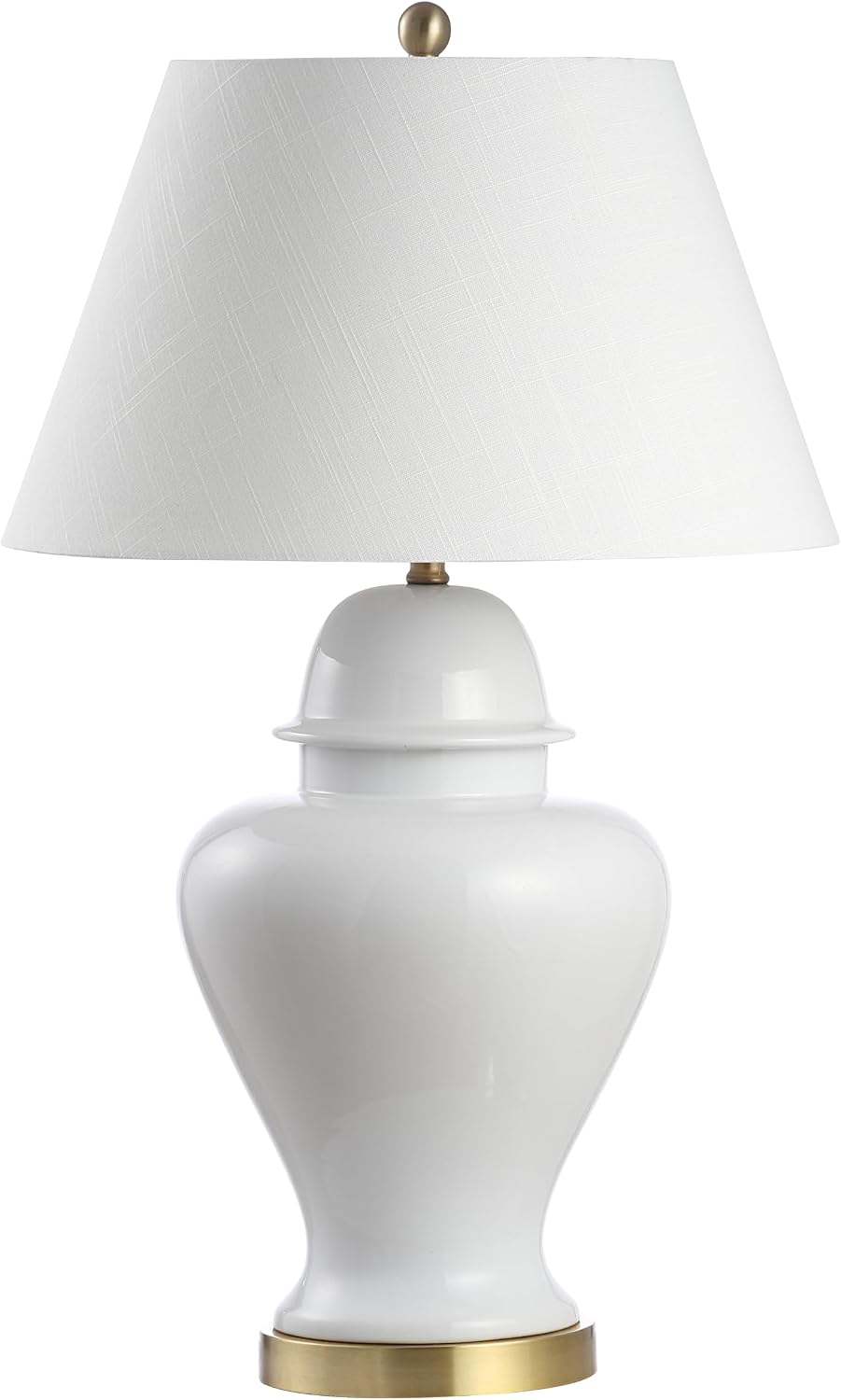 JONATHAN Y 33' White Modern Ceramic Ginger Jar Table Lamp for Living Room, Traditional Bedside Lamp for Bedroom Entryway, White Linen Shade, LED Bulb Included (JYL6619A)