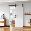 30''x 80'' Sliding Barn Door with 6.6 Ft Barn Door Hardware Kit& Handle& Floor Guides,Pre-Drilled Holes Easy Assembly - Include Installation Manual, Water-Proof PVC Surface, H-Frame, White
