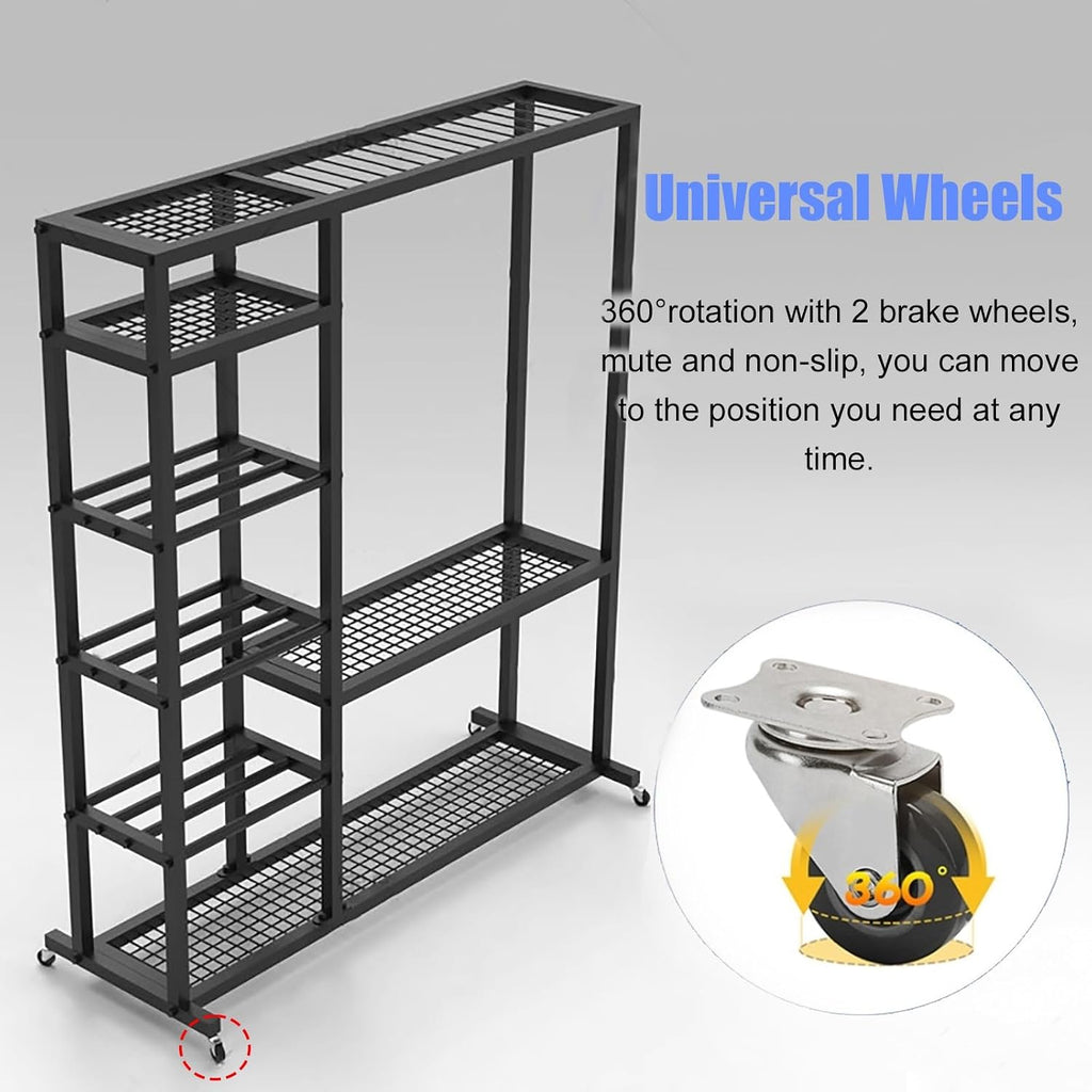 Large Capacity Sports Equipment Cart, 16 Racquet Display Stand with Openwork Shelf, Multi-Functional Organizer for Table Tennis/Sneakers/Tennis/Storage Bag, Saving Space,Black