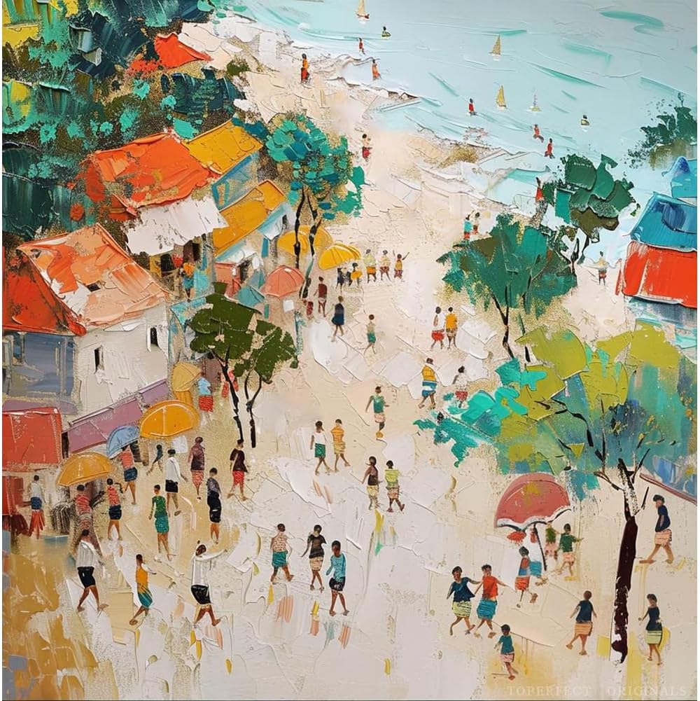 Toperfect To the Beach: 24 original paintings hand painted by college teachers, cityscape art in oil on canvas, modern art landscapes for home decor, vintage artworks of seaside scene