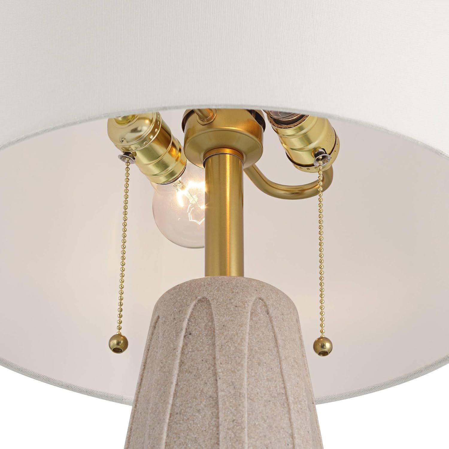360 Lighting Arizona 28' Tall Modern Coastal Table Lamps Set of 2 Pull Chain Beige Faux Sandstone Finish Fabric White Shade Living Room Bedroom Bedside Nightstand House Office Home Reading