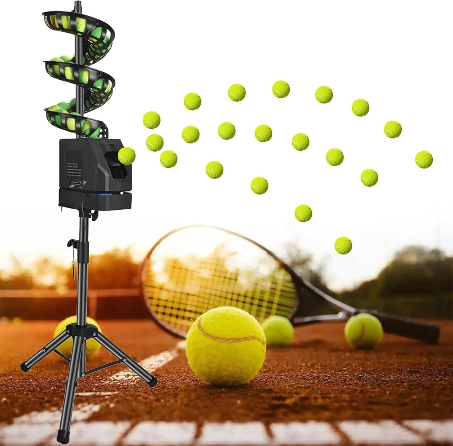Remote Control Tennis Ball Machine, Portable Tennis Ball Tosser with Triangular Base, 33 Ball, for Self-Play Ball Launcher Beginners, Kids, Coaches, Home-Court