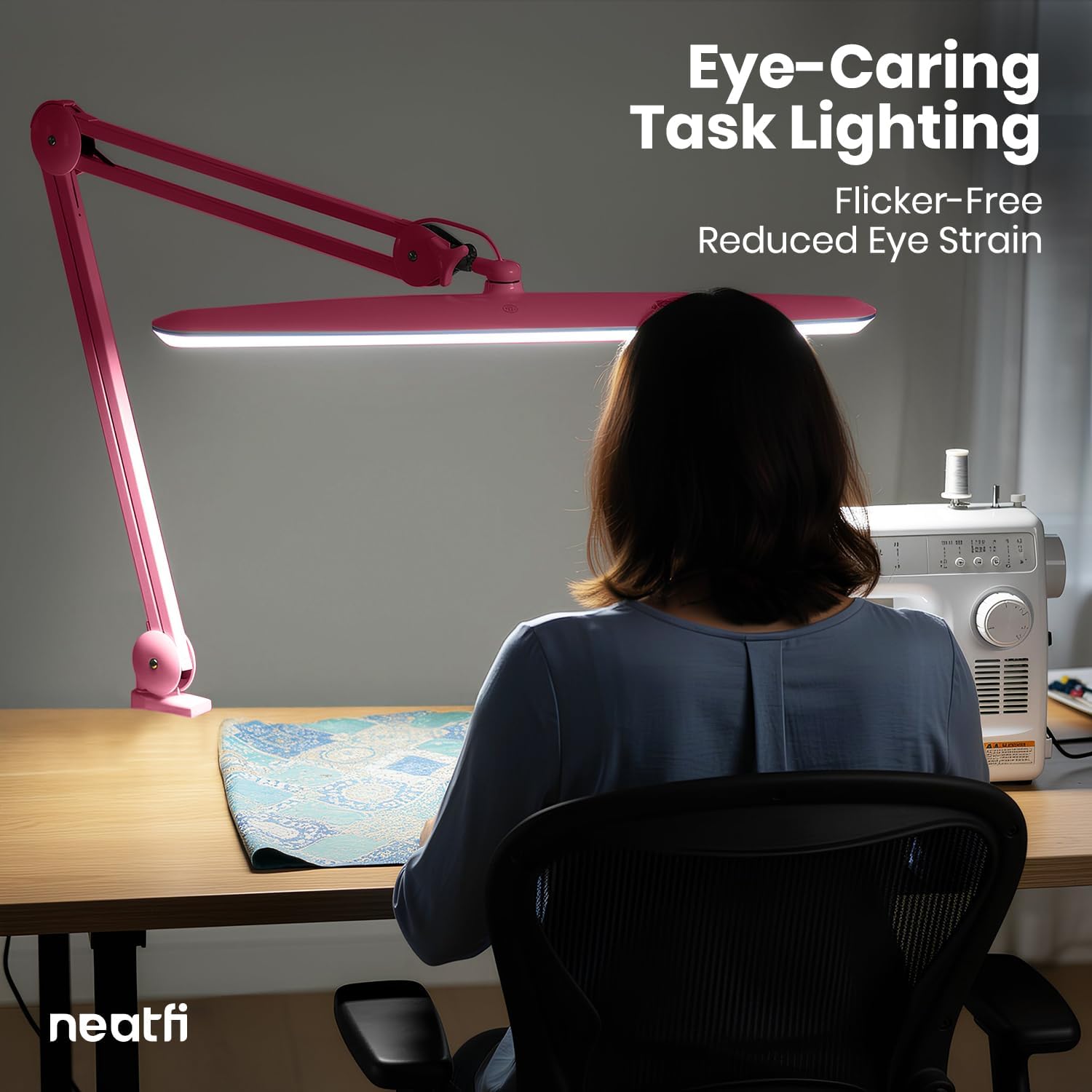 Neatfi XL 2,200 Lumens 24W LED Desk Lamp – 23' Wide Shade | Dimmable Eye-Caring Task Light | Adjustable Arm | Home Office, Study, Crafts & Nail Tech (Pink, Non-CCT with Clamp)