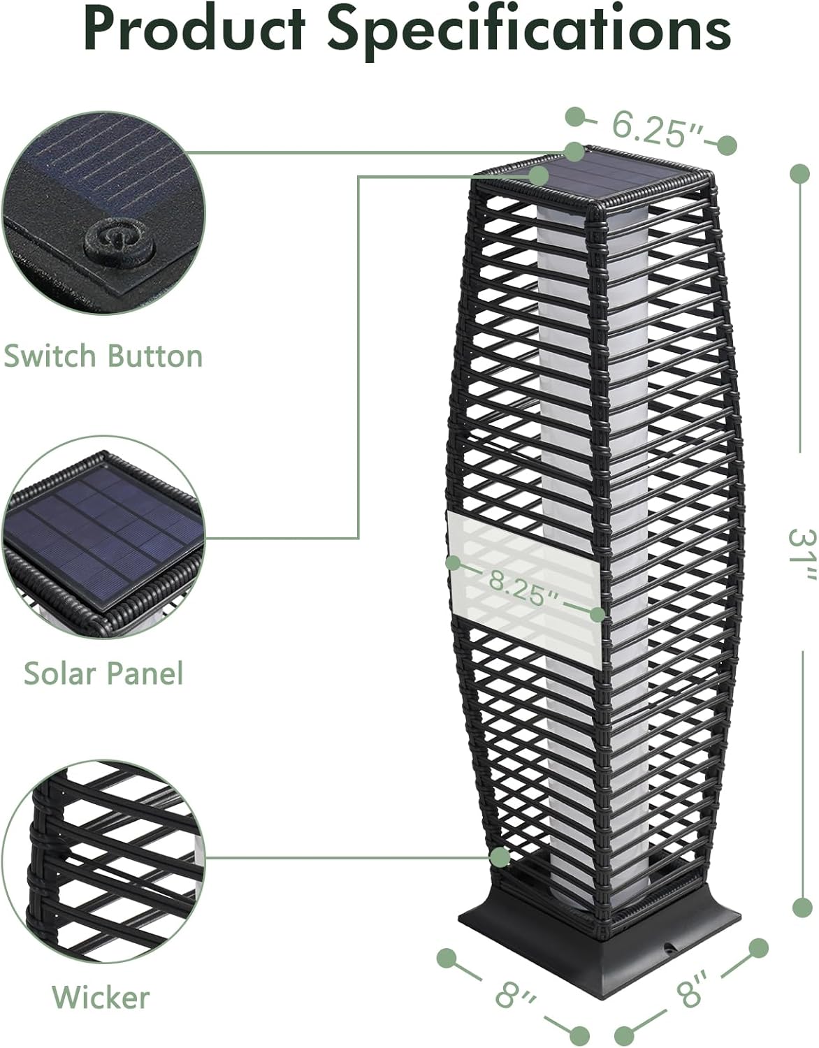 Grand patio 2-Piece Outdoor Floor Lamp Solar Powered Lantern Waterproof Wicker Boho Deck Lights for Garden Porch Decor, Large Crossover
