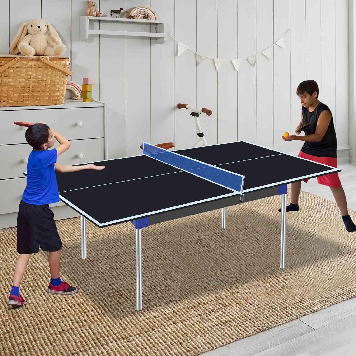 71' Foldable Table Tennis Conversion Top with Net - 12mm MDF Ping Pong Table Top with Pre-Assembled Design - Portable Indoor Game Table with EVA Foam Pads