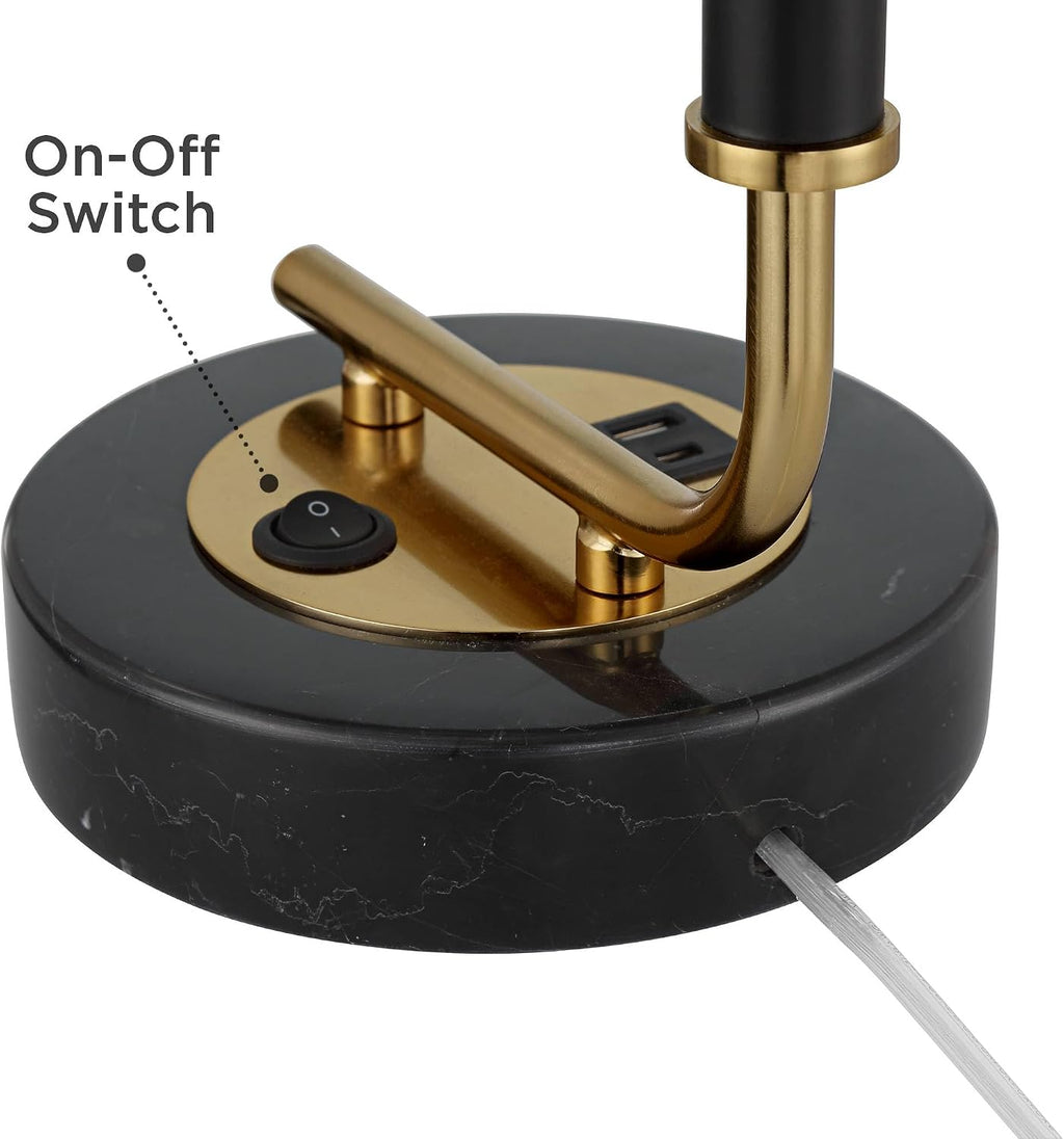 Possini Euro Design Myles 24' High Mid Century Modern Desk Lamp with USB Charging Ports A+C Black Gold Metal Drum Shade Decor for Bedroom Living Room Bedside Nightstand House Home Office