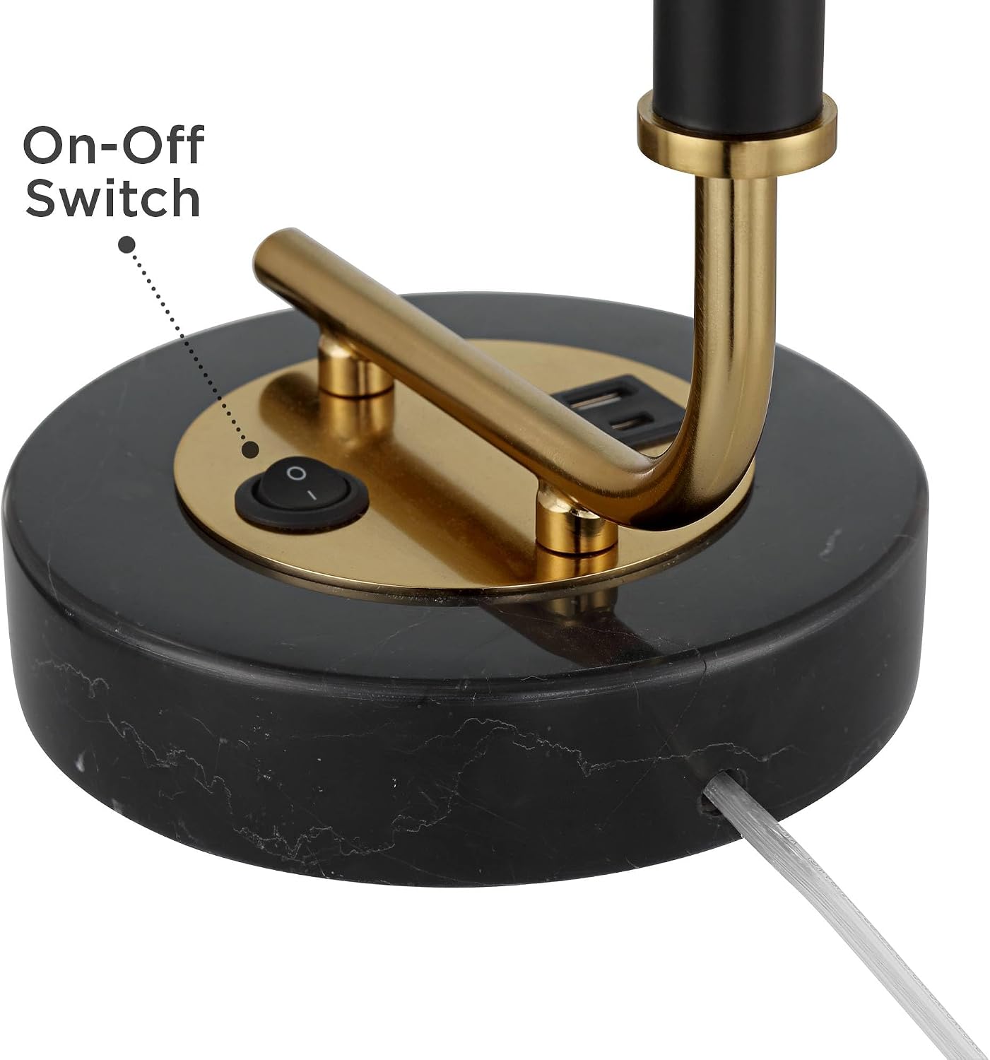 Possini Euro Design Myles 24' High Mid Century Modern Desk Lamp with USB Charging Ports A+C Black Gold Metal Drum Shade Decor for Bedroom Living Room Bedside Nightstand House Home Office
