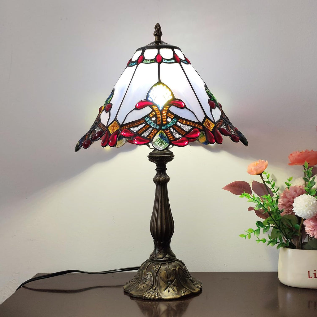 Tiffany Table Lamp Purple Baroque Style Stained Glass Lamp 12X12X19 Inch Antique Lamp for Office Home Bedroom Living Include 3-Color LED Bulb
