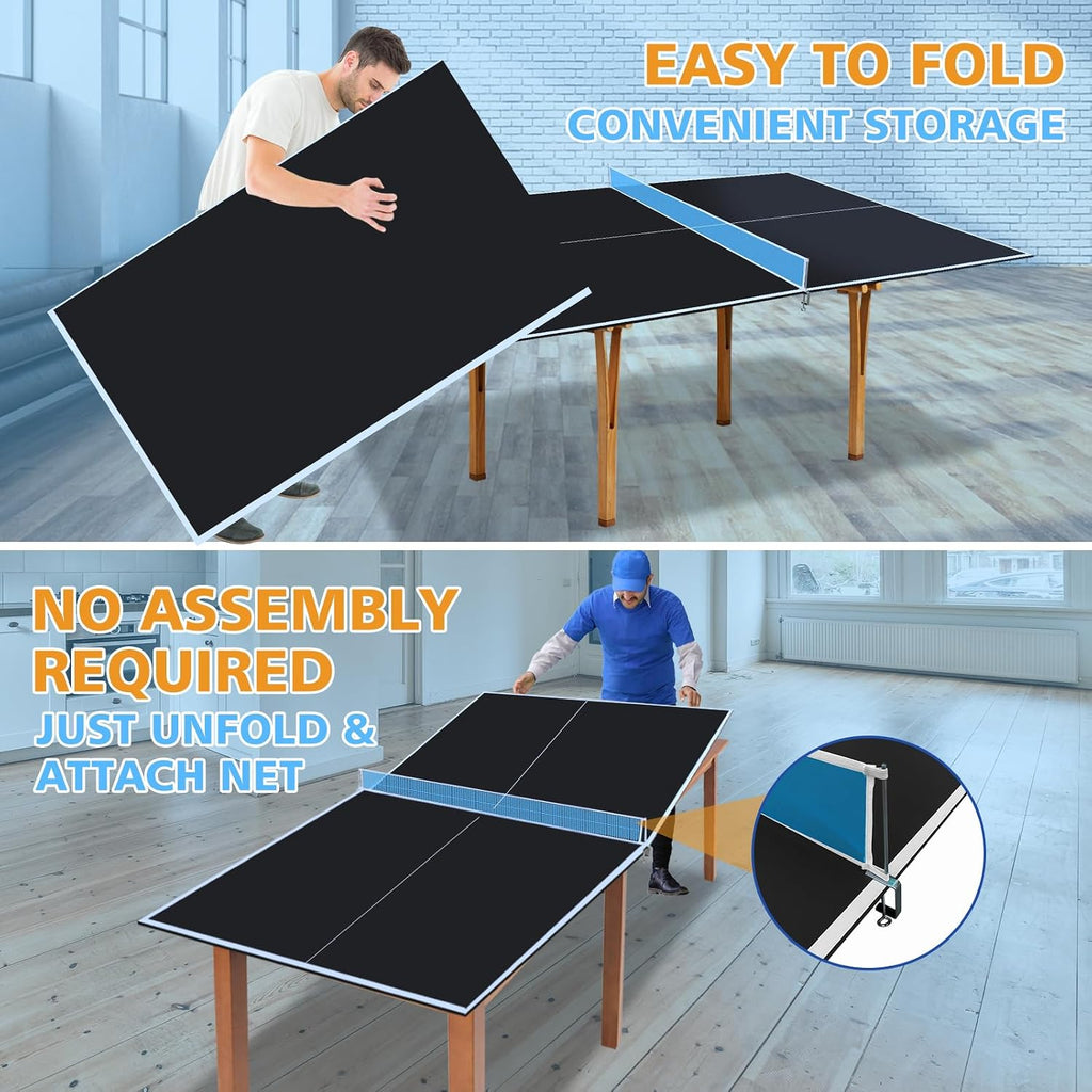 IUNNDS Table Tennis Table Topper, 6/7/8/8.5/9FT Foldable Ping Pong Conversion Top with Net Set for Billiard & Pool Tables