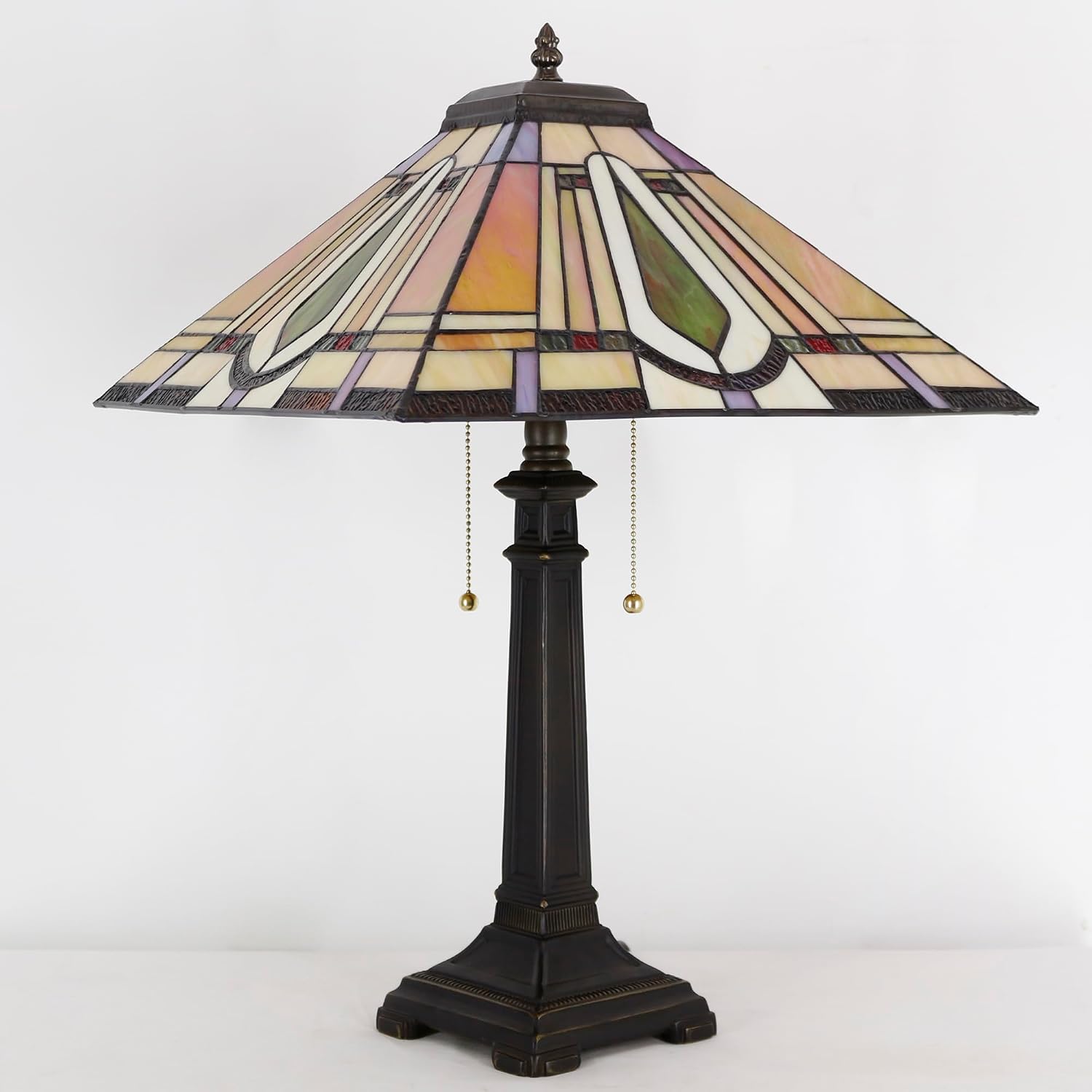 Tiffany Table Lamp Geometry Mission Style Stained Glass 16X16X23 Inches Desk Reading Light for Bedrooms Living Room Study Home Office