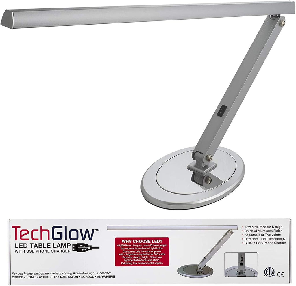 Americanails TechGlow Adjustable LED Table Lamp with USB Charging Port, Anti-Glare & Flicker Eye Care Desk Lamp | Bright 900 Lumens for Home & Office | Ideal for Nail Station