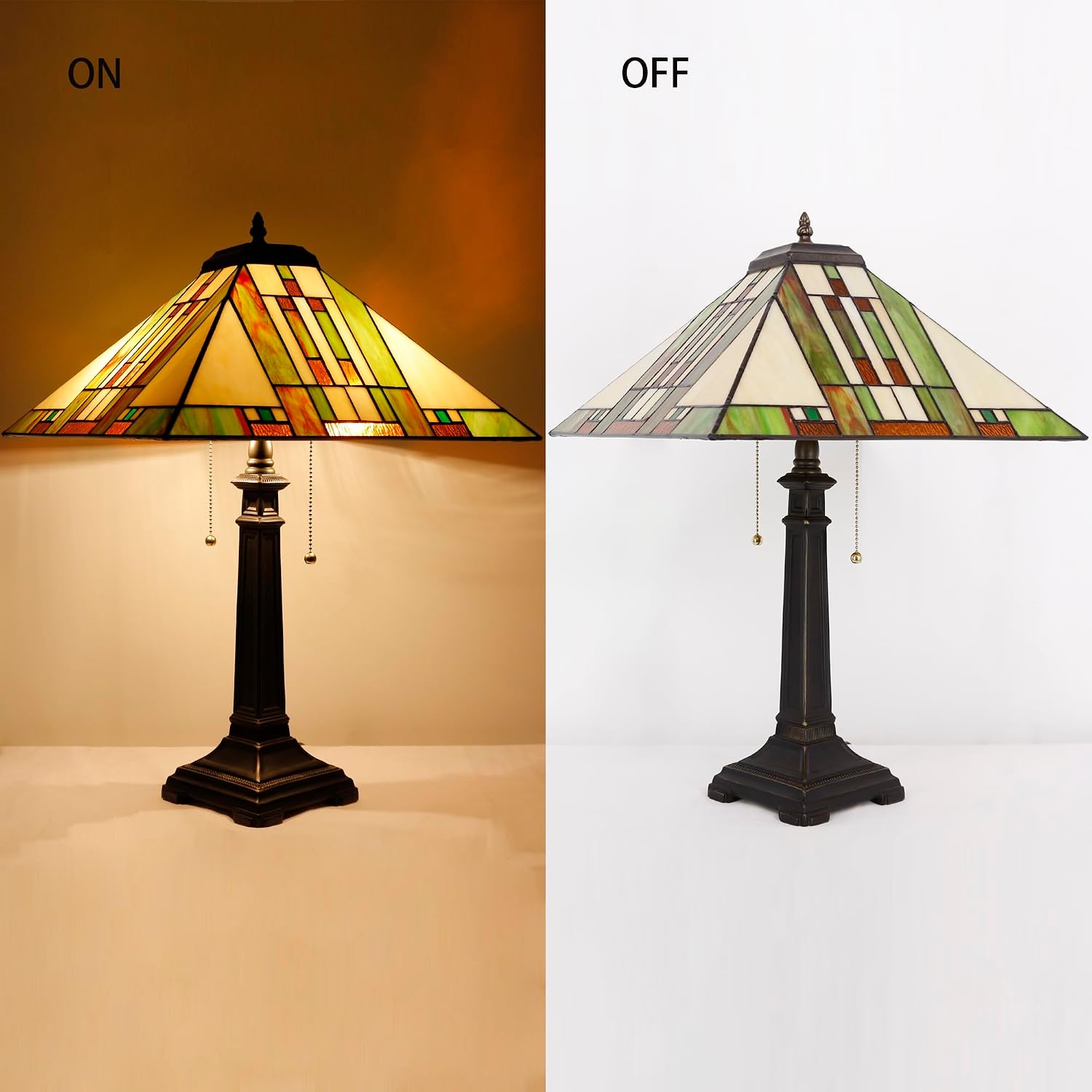 Tiffany Table Lamp Blue White Brown Mission Style Stained Glass 16X16X23 Inches Desk Reading Light for Bedrooms Living Room Study Home Office