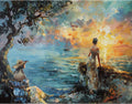 30 Original Painting Seascape Art Sunset Wall decor, Women Art in Acrylic on Canvas, Sunrise Waterscape Beach Scene - Aompanionship of Best Friends - handmade mood artworks by college teachers 2