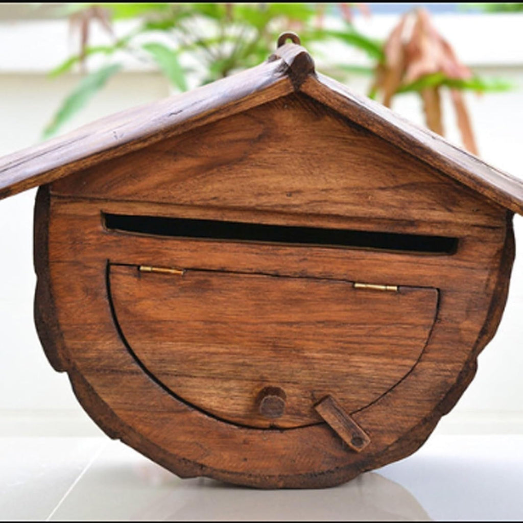 Hanging Mailbox Wall Mount Drop Box Outdoor Post Office Box Wooden Letter Delivery Box Curbside Mailbox with Slope Creative Antique(No Words)