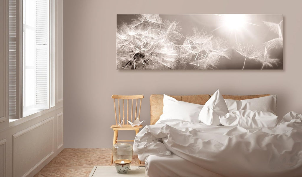 artgeist - Hand-Textured Canvas Wall Art Dandelion 59x20 in - Painting Canvas Prints - Acrylic Gel Texture - Picture Artwork Image - Contemporary Wall Home Beige Grey Sepia Flowers Nature b-C-0161-b-a