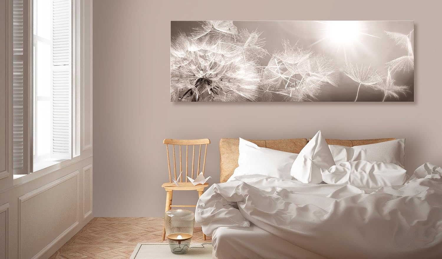 artgeist - Hand-Textured Canvas Wall Art Dandelion 59x20 in - Painting Canvas Prints - Acrylic Gel Texture - Picture Artwork Image - Contemporary Wall Home Beige Grey Sepia Flowers Nature b-C-0161-b-a
