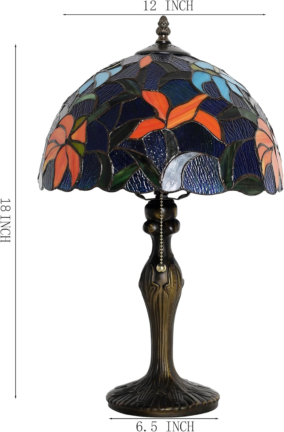 Tiffany Lamp Stained Glass Table Lamp Bedside Reading Lamp 12 x 19' Irises Style Decorative Lamp for Desk Study Living Room Bedroom Office Light Decor Gift