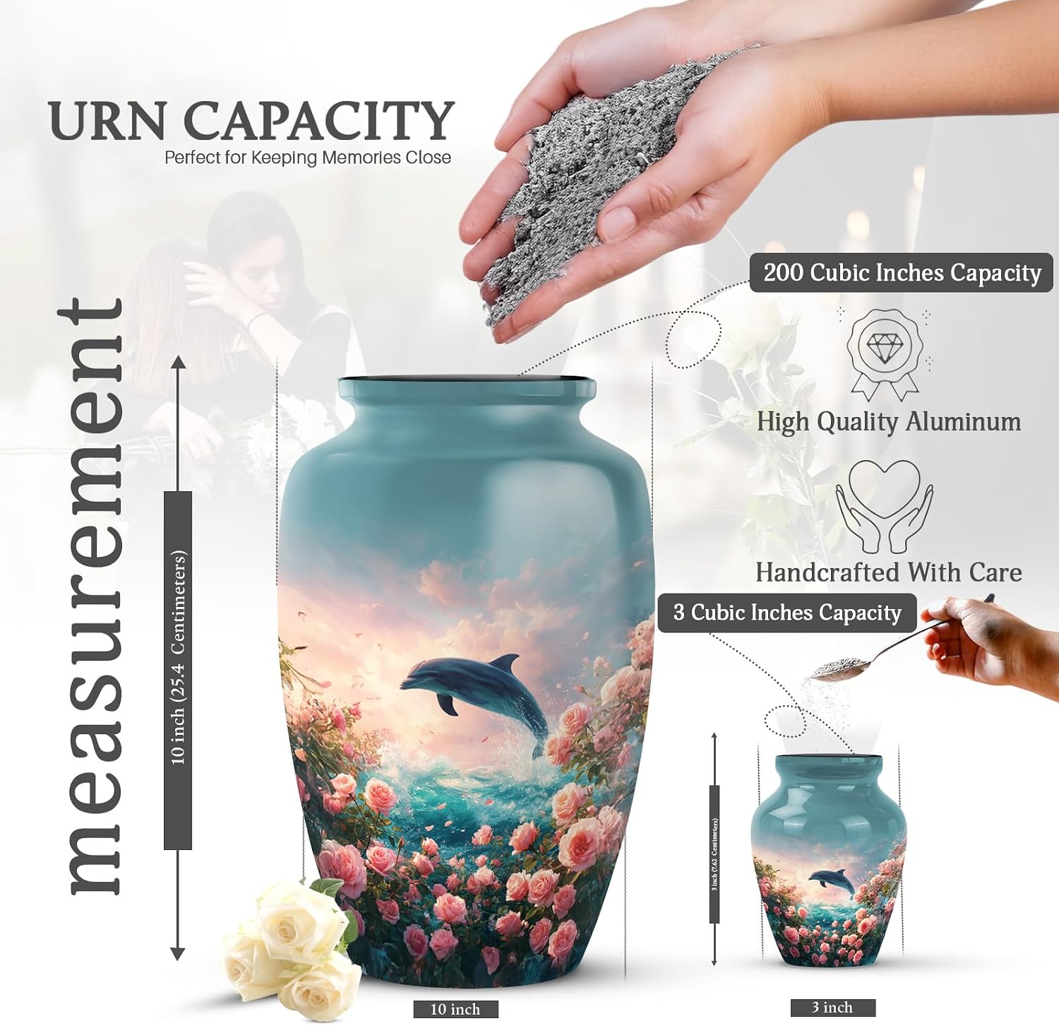 Dolphin Urns for Human Ashes Adult Male - Funeral Cremation Urns for Ashes Adult - Sunset Keepsake Memorial Urn - Blue Decorative Burial Ash Holder for Male & Female, Set of 5-10 Inch, 3 Inch