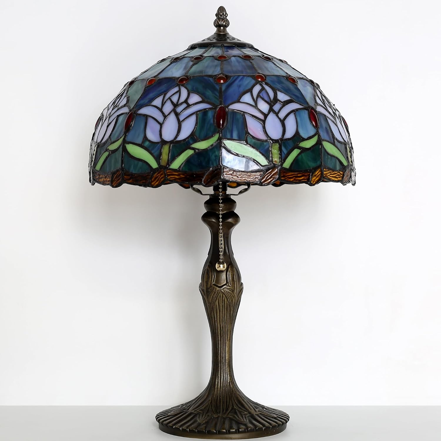Tiffany Lamp Stained Glass Table Lamp 12' x 19' Pink Tulip Style Decorative Lamp Bedside Reading Lamp for Desk Living Room Bedroom Office Study Light Home Decor Gift