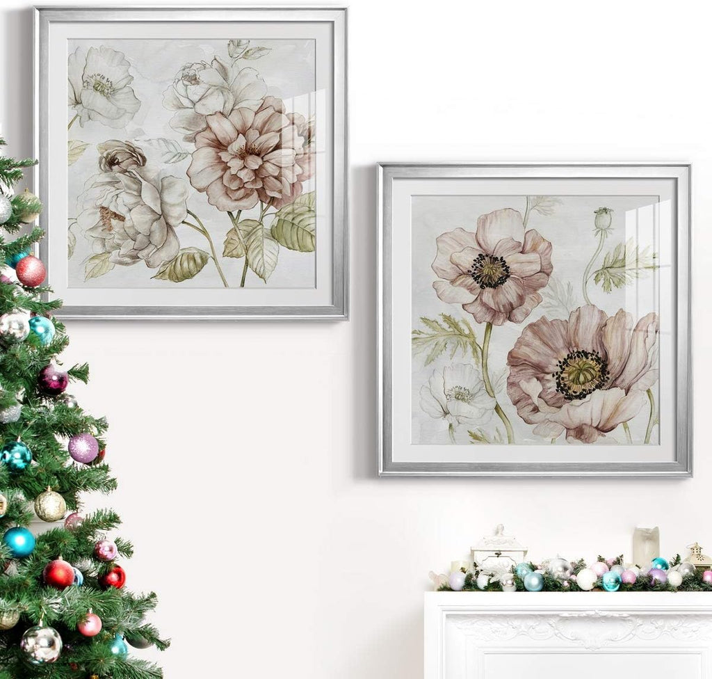 Floral Wall Art, Wall Décor Print, Classic, Geometric, Abstract, Transitional, & Country Chic, With Matte Board, Acrylic Glass, and Hanging Hardware - Washed Botanical III - Silver Framed 30X30