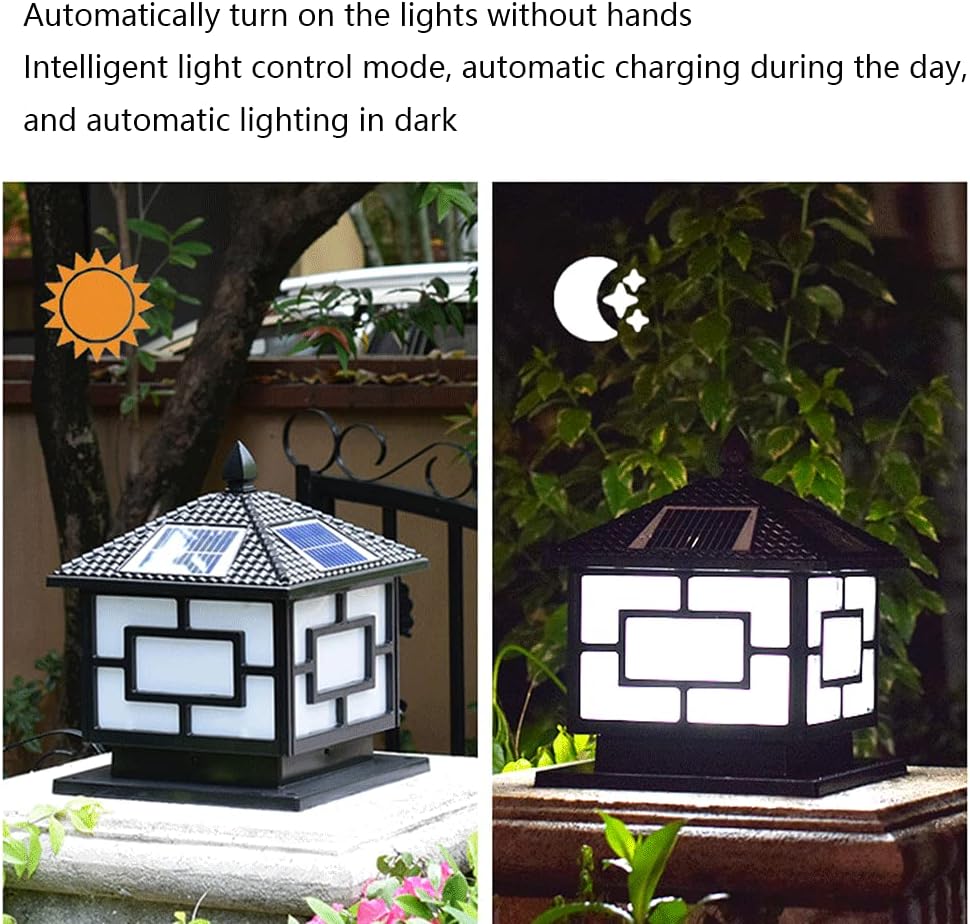 Solar Post Cap Light, Platform Garden Patio Deck Solar Cap Lights Lawn Bollard Lantern Black Shell,6000K White Light Outdoor Solar Post Light Fits 4x4 6x6 Wooden Posts Fence Post Lights