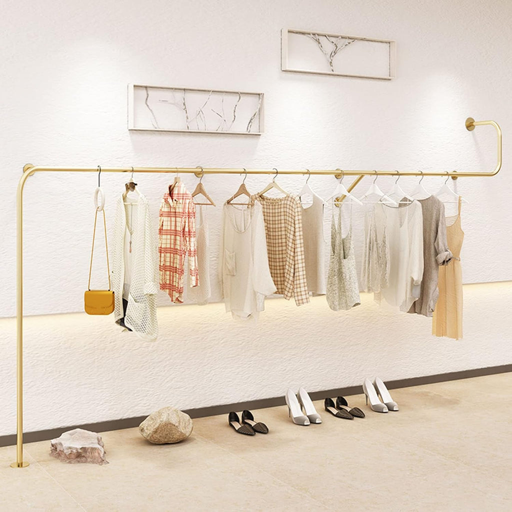 Creative Clothes Display Rack Wall Mounted Storage Clothes Hanging Shelf, Retail Store Garment Rack Organization Clothing Metal Hanging Rod, Heavy Duty Gold(One Color-250CM