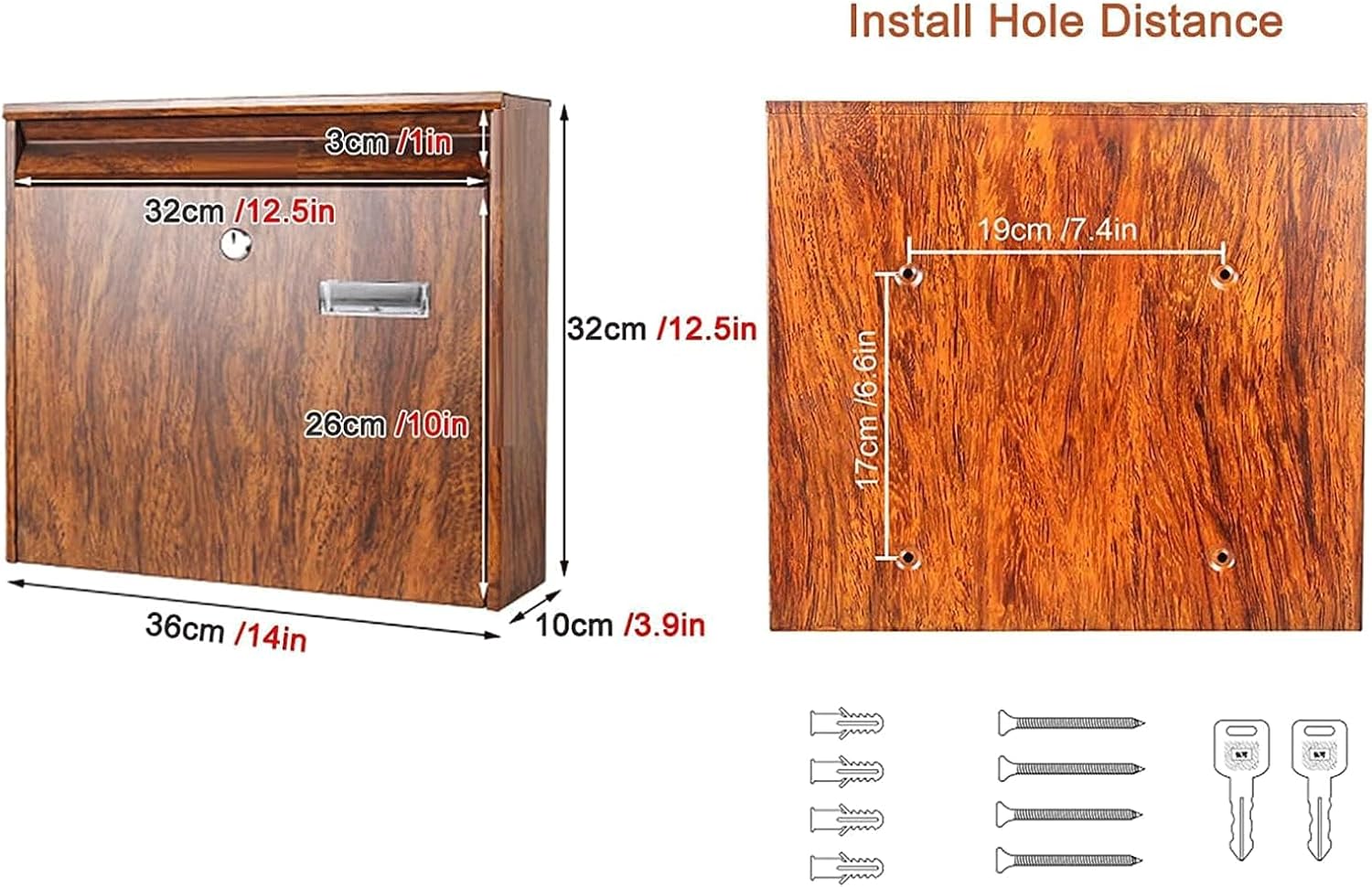 Mailbox Simple Mailbox Metal Post Box Rectangular Drop Box Creative Wooden Texture Parcel Box with 2 Keys and Lock Suggestion Box More Sturdy