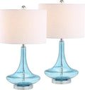 JONATHAN Y 25.5' Aqua/Chrome Glass Teardrop Table Lamp Set of 2 for Bedroom, Modern Bedside Lamps for Living Room, White Linen Drum Shade, LED Bulbs Included (JYL1081B-SET2)