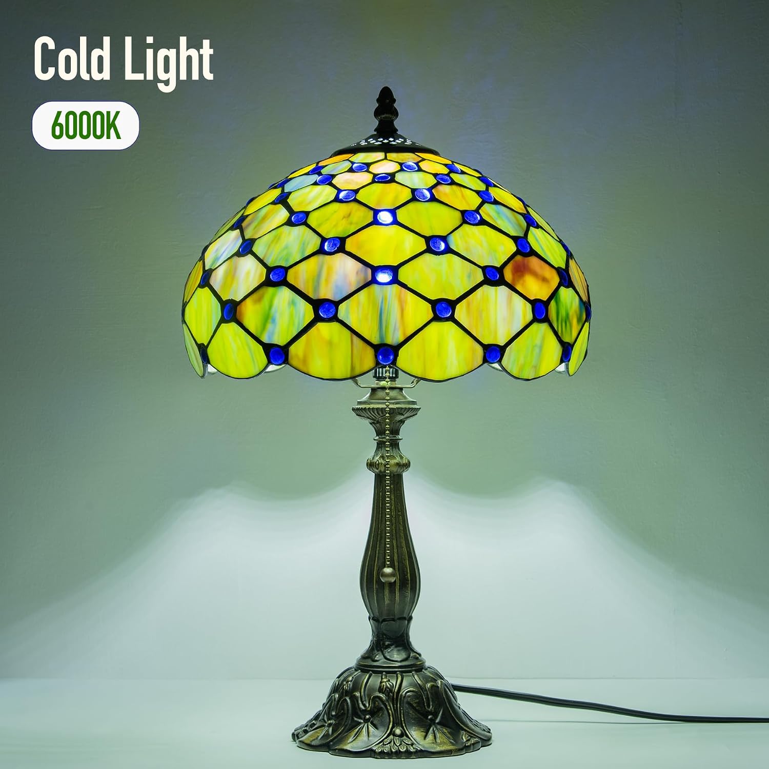 Tiffany Lamp Gradient Green Stained Glass Table Lamp Desk Bedside Reading Light Decor Bedroom Living Room Home Office D12*H18 Inches
