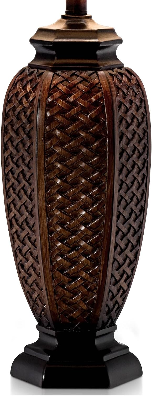 Regency Hill Tropical Natural Cottage Core Jar Table Lamps 29' Tall Set of 2 Weathered Brown Woven Wicker Beige Linen Fabric Drum Shade Decor for Living Room Bedroom House Bedside Nightstand Home