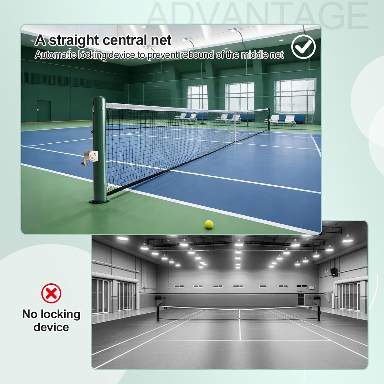 Tennis Posts, Professional Green Tennis Net Posts with Ground Sleeves, Round Heavy Duty Tennis Poles for Outdoor Indoor Tennis Court Training Equipment