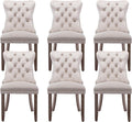 Beige Velvet Dining Chairs Set of 6, Modern Dining Room Chairs with Tufted Back and Solid Wood Legs, Upholstered Dining Chairs for Dining Room/Kitchen, Beige