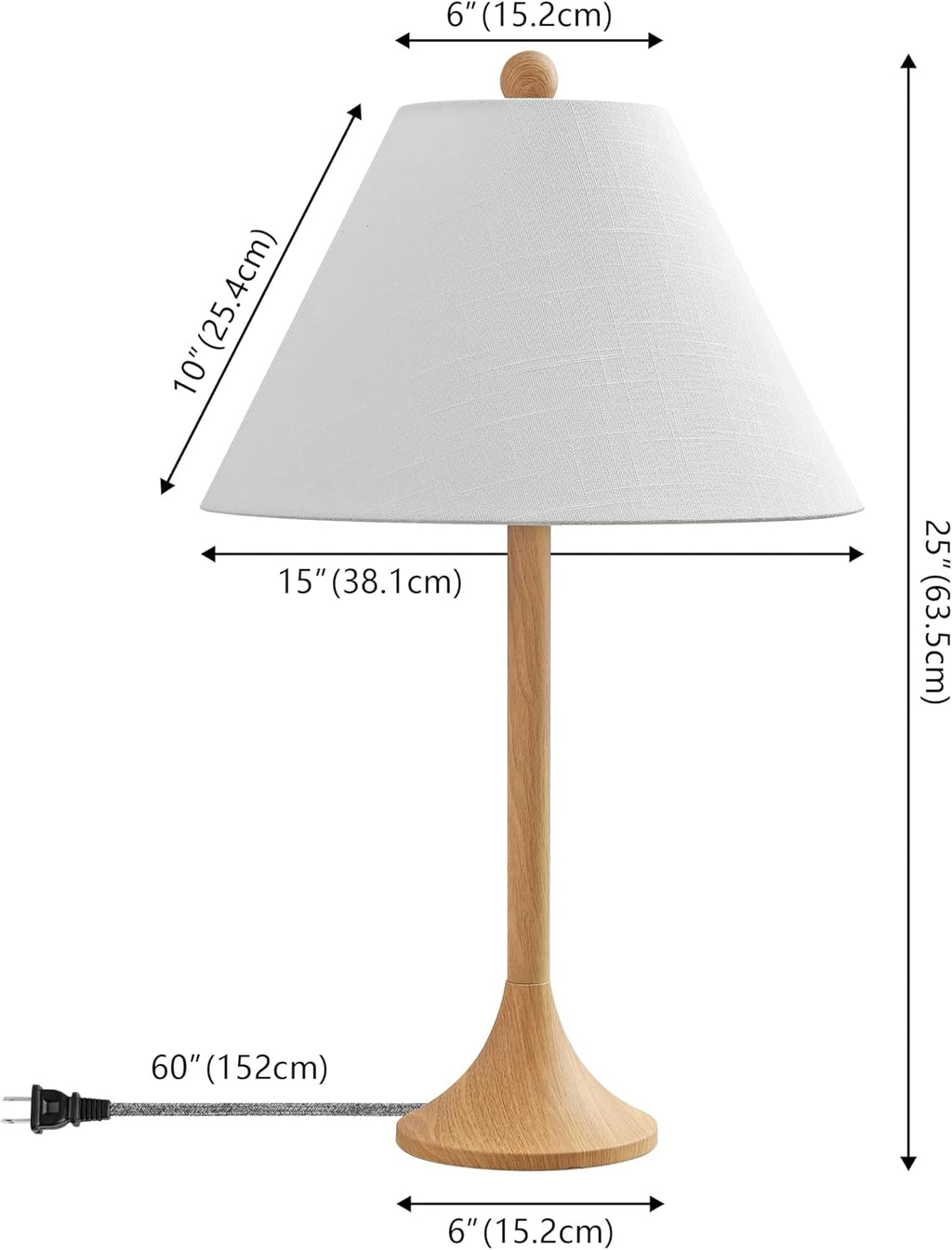 JONATHAN Y 25' Brown Wood Finish Modern Coastal Iron Table Lamp Set of 2, Faux Wood Grain Column Bedside Lamps for Living Room, White Linen Shade, LED Bulbs Included JYL5507A-SET2