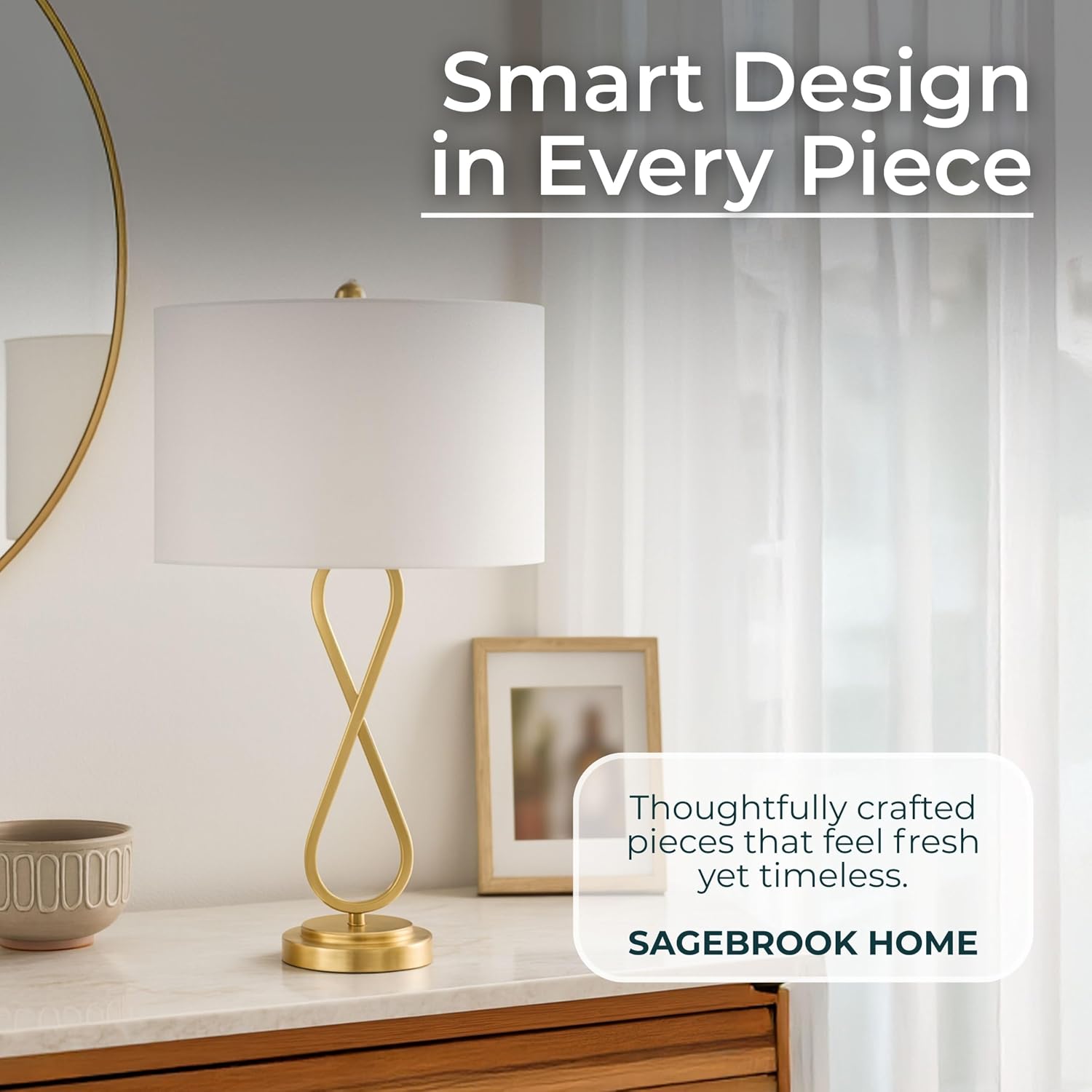 Sagebrook Home Set of 2 Gold Table Lamps with Linen Fabric Shades – Modern Metal Bedside Lamps for Bedroom, Living Room, Office, and Home Decor, 28 Inches