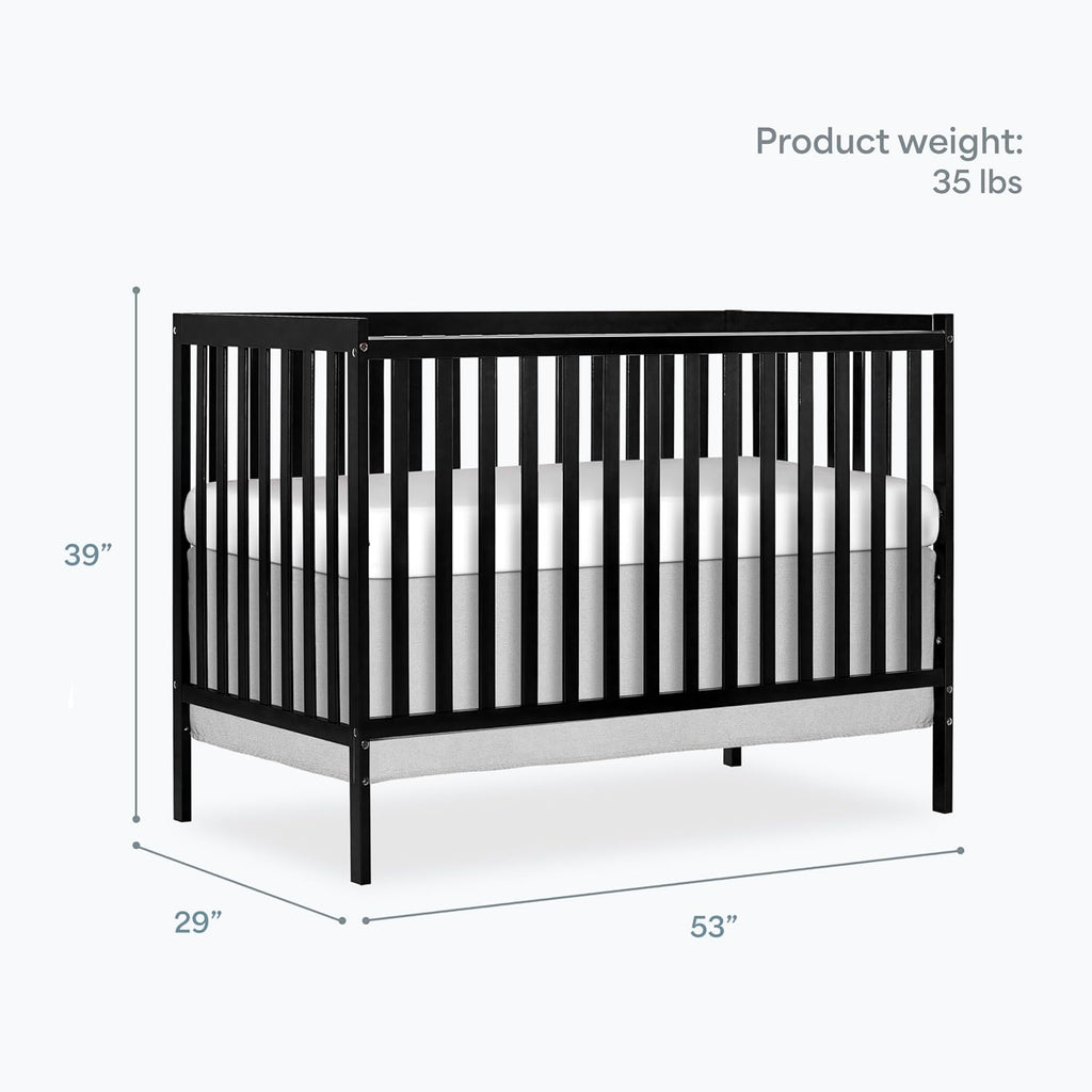 Dream On Me Synergy 5-in-1 Convertible Full-Size Baby Crib with Toddler, Day & Full Bed Conversion in Black, GreenGuard Gold & BSA, 3 Mattress Heights, Sustainable Pinewood