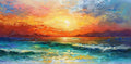 30 Original beach art ocean waves painting, framed and unframed, sunrise wall decor scenery, cloudy sky, red clouds acrylic painting, handmade colorful beach artwork by college teachers 2