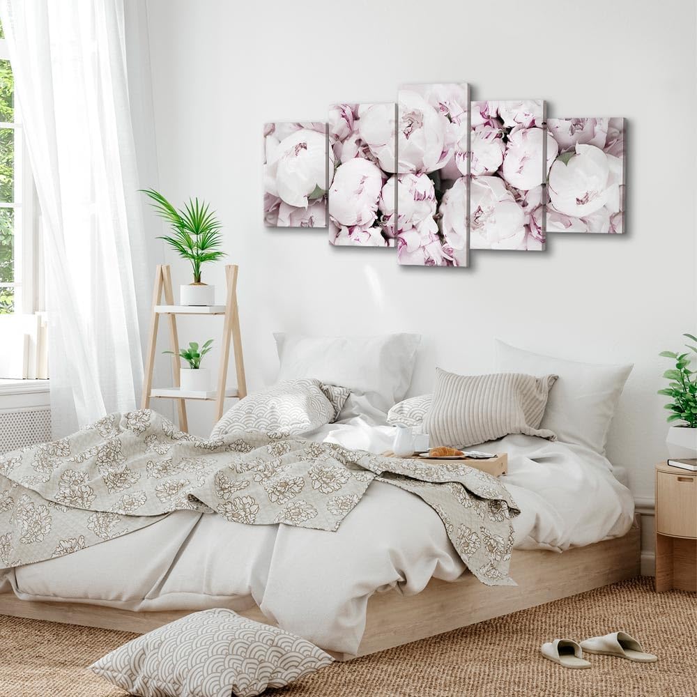 artgeist Canvas Wall Art Print Flowers 59x30 in - 5pcs Home Decor Framed Stretched Picture Photo Painting Artwork Image - Peonies Flowers Nature b-C-0632-b-m