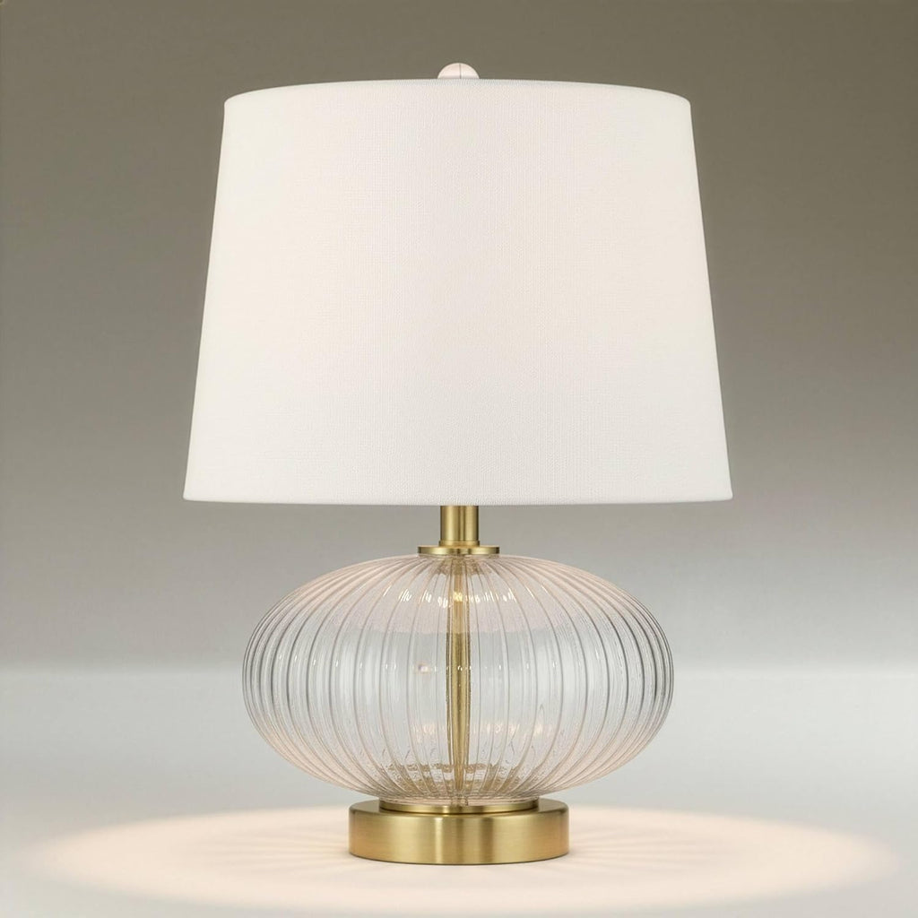 360 Lighting Darrah 20' High Small Mid Century Modern Accent Table Lamp USB Port Clear Glass Gold Brass Finish Single Off-White Shade Living Room Charging Bedroom Bedside Nightstand House Office