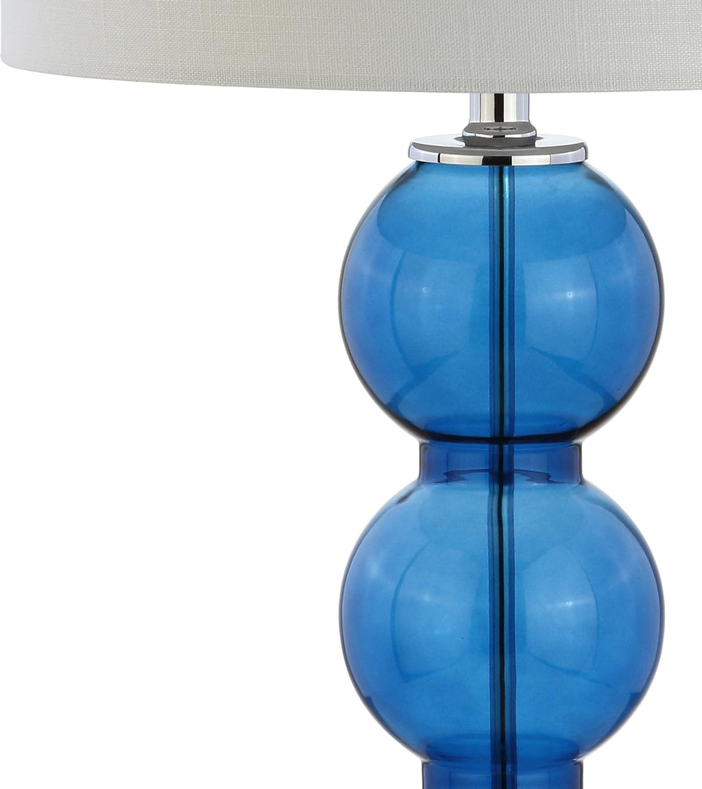JONATHAN Y 27' Cobalt Blue/Chrome Triple-Sphere Glass Table Lamp Set of 2, Bedside, White Linen Shade, Modern Table Lamps for Living Room, Bedroom, Office, LED Bulbs Included (JYL1070E-SET2)