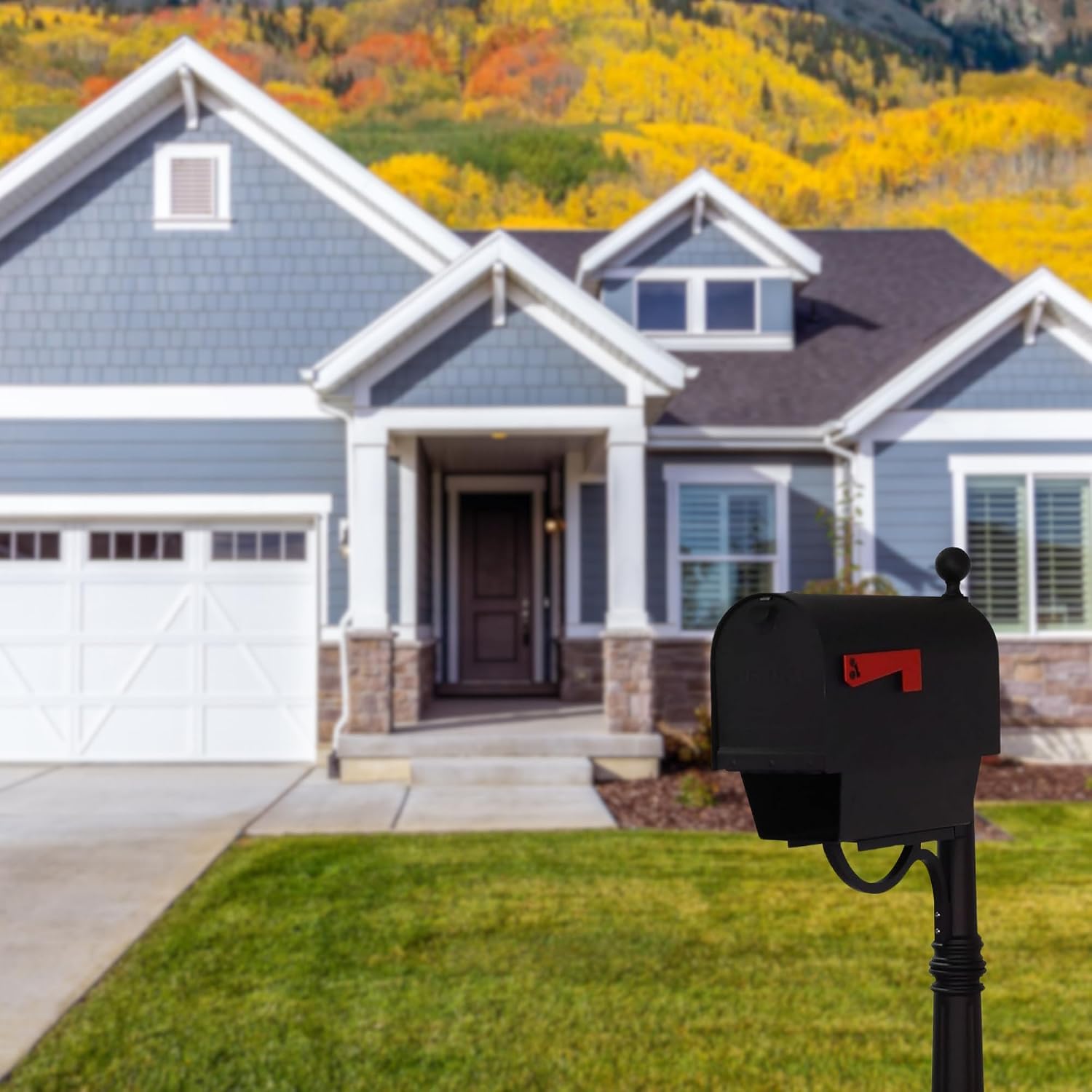 Special Lite Titan Steel Curbside Mailbox with Paper Tube with Ashland Post - Black Aluminum Mailbox with Post - SCH2016S-SPK600-BLK