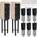 8pcs U-Shape Wet Concrete Post Holder for 4x4 4x6 4x8 Square Wood Post,Black Heavy Duty Post Anchor Steel Solid Rebar with for Wood Fence,Railing,Pergola