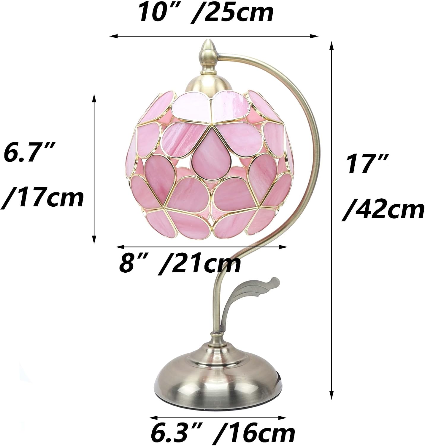 Bieye L10836 Tiffany Style Stained Glass Flower Petal Table Lamp with Brass Base for Home Décor (Pink, 8' Flower Ball)