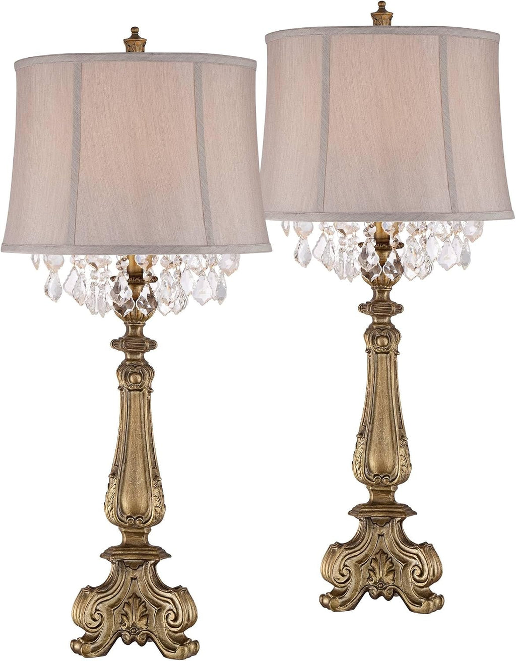 Barnes and Ivy Dubois 37 1/4' Tall Large Traditional Country Cottage Core End Table Lamps Set of 2 Antique Gold Finish Fabric Shade Console Living Room Bedroom Bedside Nightstand House Office Home