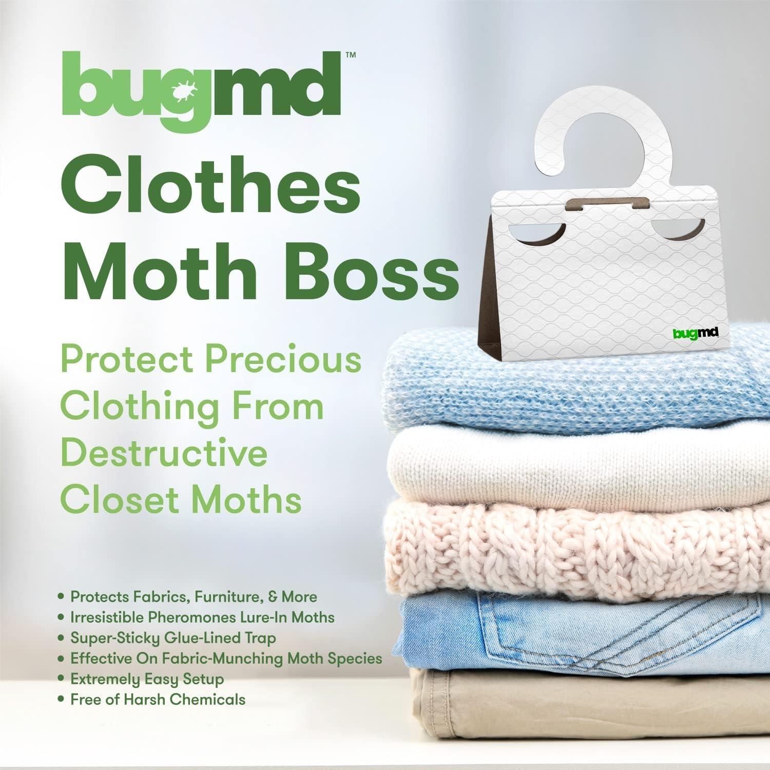 BugMD Clothes Moth Boss Traps (18 Count, White) and Pantry Pest Patrol (18 Count, White) Bundle